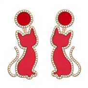 ( red)earrings cat earrings exaggerating occidental style Earring woman Alloy enamel diamond lovely animal