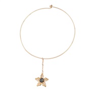 ( black)spring occidental style necklace Five-pointed star flowers Collar woman Alloy star flowers diamond