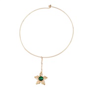 ( green)spring occidental style necklace Five-pointed star flowers Collar woman Alloy star flowers diamond