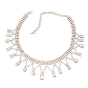 ( Gold)fully-jewelled occidental style necklace woman Alloy diamond Rhinestone super clavicle chainnecklace