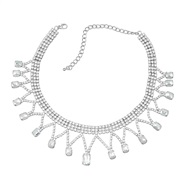 ( Silver)fully-jewelled occidental style necklace woman Alloy diamond Rhinestone super clavicle chainnecklace