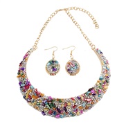 ( ColorKCgold ) occidental style exaggerating mixed color Rhinestone gem necklace Collar Earring set ethnic style high