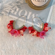 (E 873  red)occidental styleins wind original exaggeratingv flowers buckle handmade weave earrings brief fashion Earring