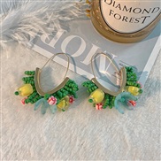 (E 873  green)occidental styleins wind original exaggeratingv flowers buckle handmade weave earrings brief fashion Earr
