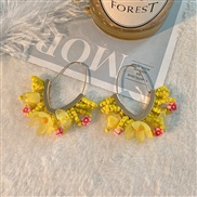 (E 873  yellow)occidental styleins wind original exaggeratingv flowers buckle handmade weave earrings brief fashion Ear