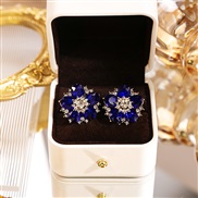 (E3353 3/ jewelry blue )silver Rhinestone mosaic flowers ear stud  medium retro high earring samll personality Earring