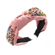 ( Pink) Headband occidental style pure color Cloth embed glass diamond Headband width high retro wind