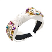 ( white) Headband occidental style pure color Cloth embed glass diamond Headband width high retro wind