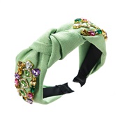 (Ligh  green) Headband occidental style pure color Cloth embed glass diamond Headband width high retro wind
