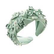(Ligh  green) Headband occidental style pure color Clothdiy flowers Pearl Headband creative woman