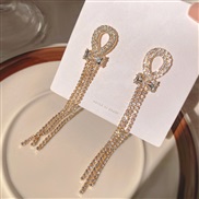 (A626gold ~ Silver needle)super high bow earrings tassel long style personality exaggerating high geometry ear stud dia