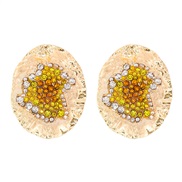 ( yellow)geometry Oval diamond ear studza earringsins wind fashion atmospheric elegant trend Street Snap