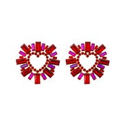 ( red)occidental style Alloy diamond Rhinestone Metal sun flower heart-shaped earrings woman love fashion brief Earring