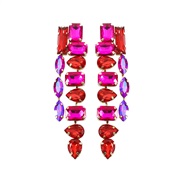 ( rose Red)occidental style super fashion Alloy diamond fully-jewelled geometry tassel luxurious high Earring woman