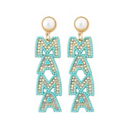( light blue )occidental style personality exaggerating creative Alloy diamond Word earrings