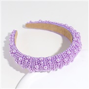 (purple) Pearl Headband pure color retro thick Headband high