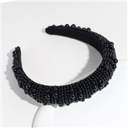 ( black) Pearl Headband pure color retro thick Headband high