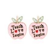 ( Pink)occidental style sweet Alloy enamel Word apple earrings fresh lovely colorful diamond fruits ear stud Earring wo
