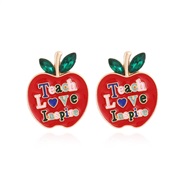 ( red)occidental style sweet Alloy enamel Word apple earrings fresh lovely colorful diamond fruits ear stud Earring woma