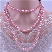 (15 Pink)occidental style fashion beads chain mixed color glass imitate Pearl long necklace long multilayer sweater cha