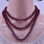 (15 Red wine)occidental style fashion beads chain mixed color glass imitate Pearl long necklace long multilayer sweater