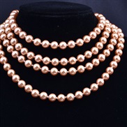 (18 champagne)occidental style fashion beads chain mixed color glass imitate Pearl long necklace long multilayer sweate