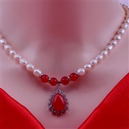 (red  water drop necklace)natural Pearl necklace beads Korean style temperament clavicle chain woman pendant gift