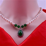 (green  Ellipse necklace)natural Pearl necklace beads Korean style temperament clavicle chain woman pendant gift