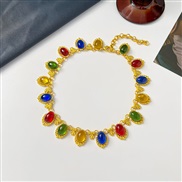 (3   Color Ellipse)medium diamond color geometry love necklace woman retro clavicle chain high