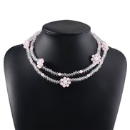 ( Pink) fashion sweet wind chain  brief samll handmade Pearl flowers necklace woman