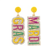 ( Yellow purplegreen ) Alloy diamond three color WordRDI R earrings