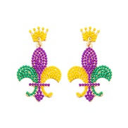 (purple)occidental style earrings personality exaggerating three color handmade beads samll Earring