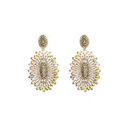 (ABgold )occidental style fashion exaggerating earrings Alloy Rhinestone ear stud geometry fully-jewelled Round earring