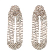 (gold White Diamond )super claw chain exaggerating occidental style earrings Rhinestone fully-jewelled Earring woman ta