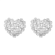 ( Silver)super claw chain heart-shaped earrings exaggerating occidental style Earring woman Rhinestone fully-jewelled P