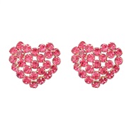 ( Pink)super claw chain heart-shaped earrings exaggerating occidental style Earring woman Rhinestone fully-jewelled Pea