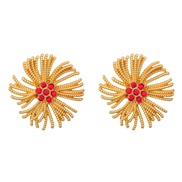 ( red)spring flowers earrings occidental style Earring woman Alloy diamond flowers exaggerating ear studearrings