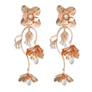 ( Gold)spring flowers earrings Alloy embed Pearl Earring woman occidental style exaggerating Metal earring