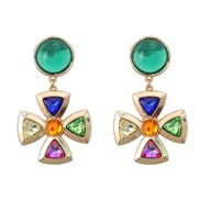 ( Green color)spring medium earrings flowers Earring woman Alloy Acrylic diamond occidental style earringearrings