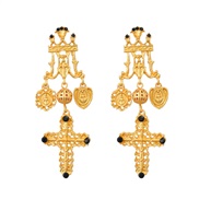 ( Gold)medium earrings occidental style retro Earring woman Alloy cross earring Bohemia Nation