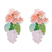 ( Pink)spring occidental style earrings flowers Earring woman resin flowers leaves elegant temperament ear stud