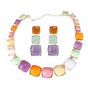 ( Color)occidental style earrings necklace set woman square Alloy resin Bohemia ethnic style