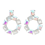 (AB color)earrings occidental style colorful diamond earrings Round Earring woman Alloy diamond fully-jewelled geometry