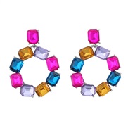 ( Color)earrings occidental style colorful diamond earrings Round Earring woman Alloy diamond fully-jewelled geometry e