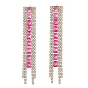 ( Pink)earrings occidental style earrings exaggerating fully-jewelled Earring woman Alloy diamond square Rhinestone lon