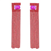 ( red)long style occidental style earrings square tassel Earring woman Alloy diamond Bohemian style trend
