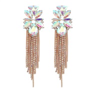 (AB color)earrings occidental style earrings flowers tassel Earring woman Alloy diamond long style