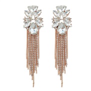( white)earrings occidental style earrings flowers tassel Earring woman Alloy diamond long style