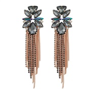 ( black)earrings occidental style earrings flowers tassel Earring woman Alloy diamond long style