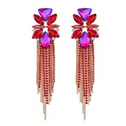 ( red)earrings occidental style earrings flowers tassel Earring woman Alloy diamond long style
